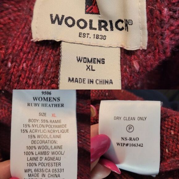 Woolrich Womens XL Ruby Heather Henley Sweater Wool Ribbed Knit Red Flecked - Picture 3 of 10